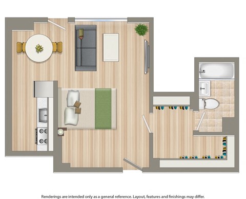 A floor plan of a house with a kitchen, living room, and bathroom.